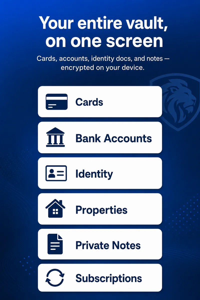 Vault home with virtual cards across categories