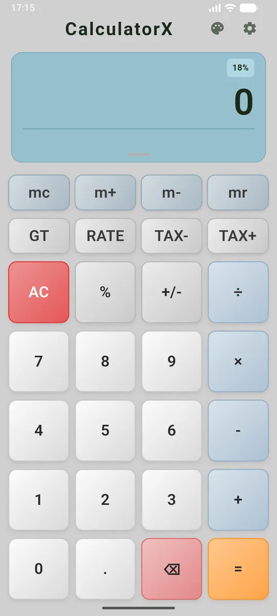 Casio Classic theme, modern brain — calculator with full GST keypad and 18% rate